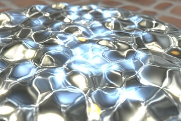 Metallic, textured surface with distorted reflections and refractions