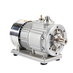 Industrial electric motor with cooling fins isolated on transparent background