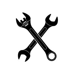 wrench and screwdriver, Crossed wrench and adjustable wrench black silhouette