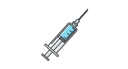 Illustration of a syringe, representing vaccination, injection, and medical procedures, with a needle and plunger
