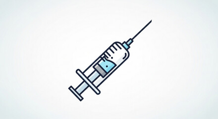 Illustration of a syringe, representing vaccination, injection, and medical procedures, with a needle and plunger