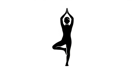 Silhouette of woman in tree pose practicing yoga for balance and strength, promoting fitness and flexibility