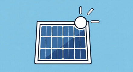Illustration of a solar panel with sun shining, representing renewable energy and sustainable power generation for a cleaner environment