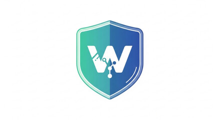 Illustration of a modern shield logo with the letter w inside, , representing security and innovation