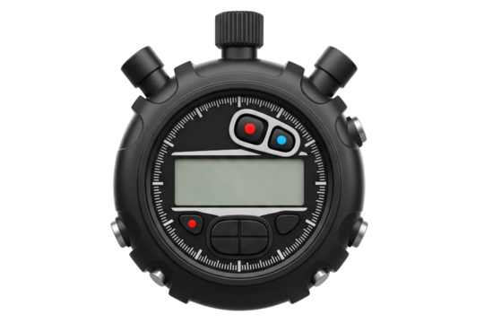 Digital sports stopwatch for measuring time and competition isolated on a transparent background