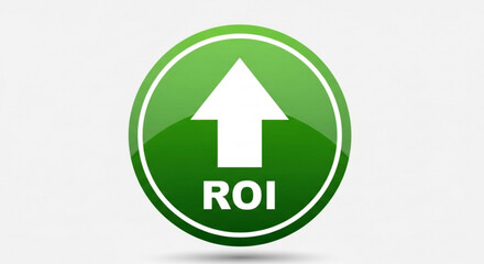 Green circle with white arrow pointing up and roi text, symbolizing a positive return on investment