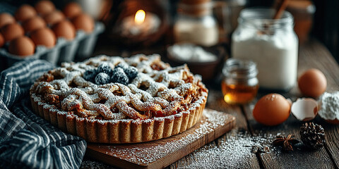 Freshly baked Christmas pie with decorative crust