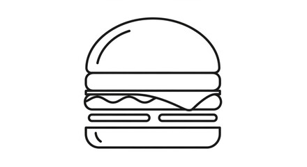 Minimalist burger illustration with simple lines, perfect for fast food restaurant logo or icon design