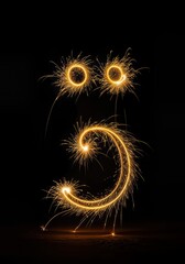 Golden Sparkler Light Painting Alphabet Complete Firework Typography Set on Black Background punctuation symbols 