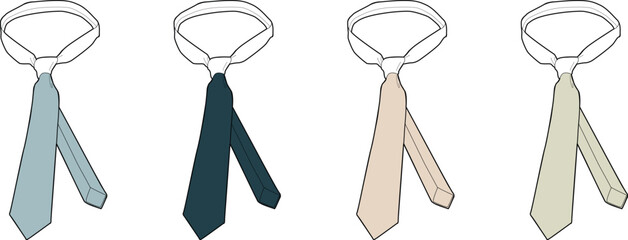 Four colored neckties in a row, a fashion style concept representing different outfits © Mehedi
