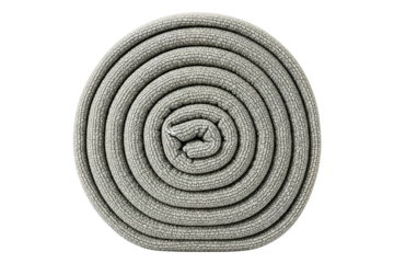 Rolled up grey yoga mat for fitness and exercise isolated on a transparent background