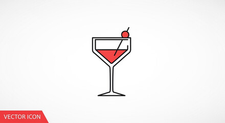 Classic red cocktail glass with cherry, a symbol of celebration, relaxation, and the art of mixology