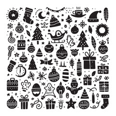 100 Hand Drawn Holiday Doodle Elements