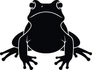 Vector frog amphibian front facing view black silhouette illustration