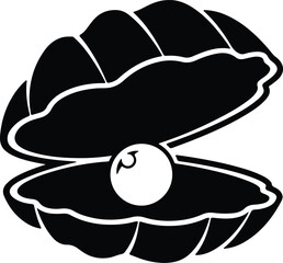 Vector pearl inside oyster shell black and white silhouette illustration