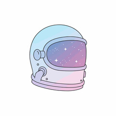Pastel Gradients Astronaut Helmet Filled With Stars Sci-Fi Illustration