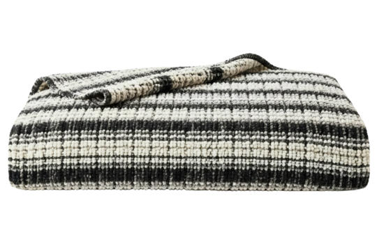 Cozy soft throw blanket with a monochrome checkered design isolated on a transparent background