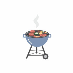 Minimalist Flat Illustration Barbecue Grill with Food and Smoke Icon