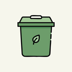 A green compost bin with a leaf symbol for recycling organic waste.