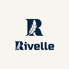 Letter R logo with Quill Feather