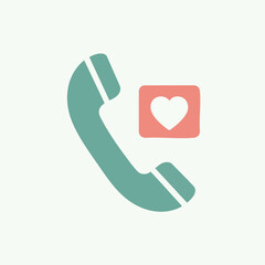 Minimalist icon of a telephone receiver with a heart symbol, representing a favorite contact or a call from a loved one.