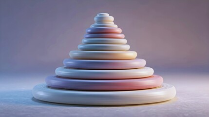 Soft pastel colored stacking rings toy isolated abstract background for childhood development concept