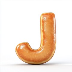 A font J donut shape with cream chocolate cream topping, snack food isolated white