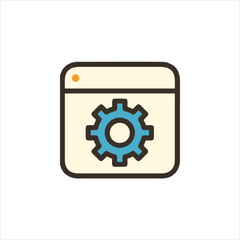 Blue gear inside beige square representing settings application on white surface, symbolizing configuration and customization, with a clean and modern feel.