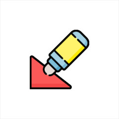 Marker pointing downward on white surface indicates direction with bold colors and simple form, suggesting guidance and clarity.