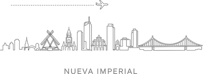 Obraz premium Nueva Imperial Skyline with Airplane and Bridge