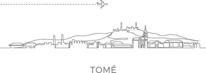 Obraz premium Tomé Skyline with Airplane and Dashed Line