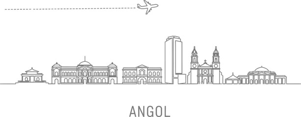 Angol City Skyline with Airplane Travel Icon
