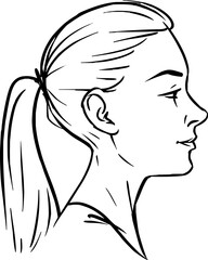 Woman face profile line drawing vector illustration