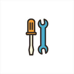 Screwdriver and wrench sit side by side on a white surface, representing tools for repair and construction, conveying a sense of utility and precision.