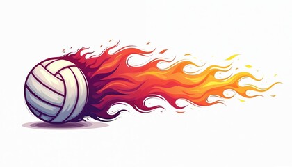 Volleyball moves with bright flame trail graphic art. Dynamic fiery sports illustration shows speed and power. Perfect for athletic event promotion or game design.