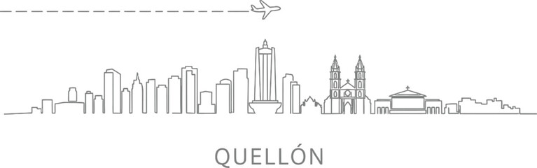 Quellon Chile Skyline Line Art with Airplane