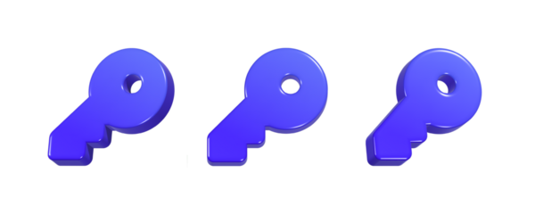 3d rendering design set of blue key icon symbol