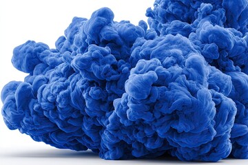 Dense, vibrant blue cloud or smoke plume on a white surface