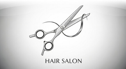 Stylish hair salon logo featuring scissors and a strand of hair, representing beauty and professional hairstyling service