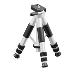 Compact Silver and Black Tripod with Adjustable Legs and Head Isolated on Transparent Background Offering Stability for Cameras and Devices