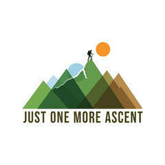 Hiker on mountain peak with sun hiking climber