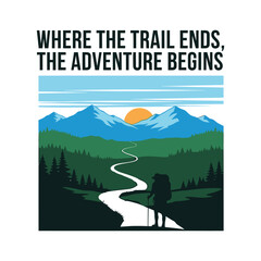 Hiker on mountain trail at sunset hiking mountains