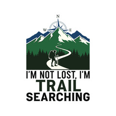 Hiker on mountain trail with compass hiking mountains