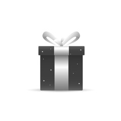 Black Gift box with white ribbon and glitter shine surface isolated on white background