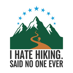 Mountain hiker with stars and text hiking mountains