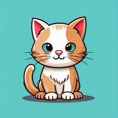 Obraz premium Cute cat vector illustration – kitten icon logo, cartoon doodle style, isolated on plain background