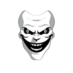 Evil Smiling Mask Vector &ndash; Dark Horror Face Illustration, evil smiling mask with sinister eyes and a creepy grin, perfect for Halloween or horror-themed designs.