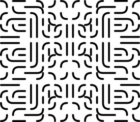 Abstract black curved line pattern on white background forming a modern geometric maze design, ideal for wallpapers, textiles, branding, and minimal art projects.
