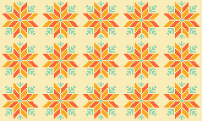 Fototapeta premium Seamless folk art inspired wallpaper with repeating geometric star flower design in warm vintage colors