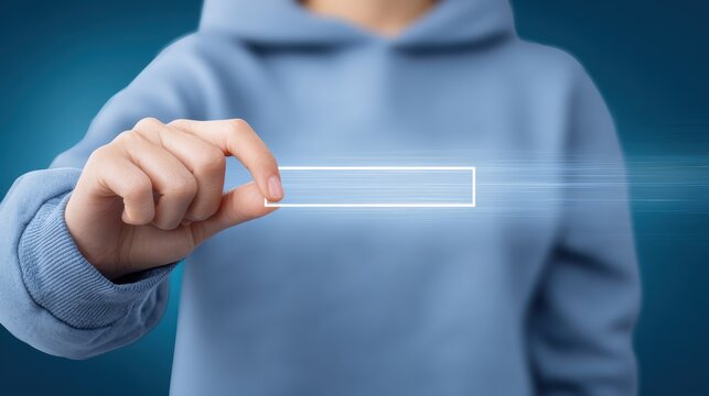 Hand presses button on touch screen display user engages digital interface with direct input